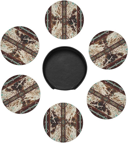6 Pcs Cowhide Print Western Leather Coasters - Image 7