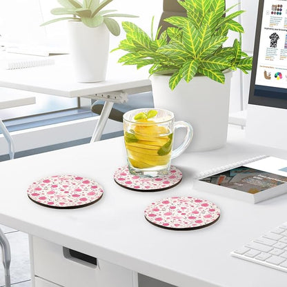 Seamless Pattern Red Roses Absorbent Coasters 4 Piecing Set Cork Base Cups - Image 7