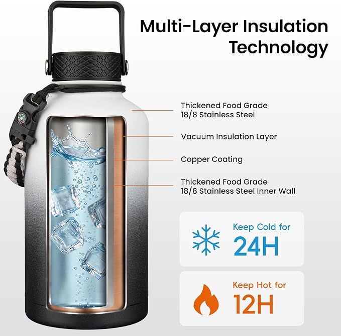 Konokyo 50 oz Insulated Stainless Steel Water Bottle Jug - Image 3