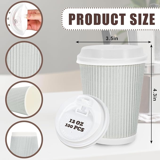 Whaline 100Pcs Gray Disposable Coffee Cups - Image 2