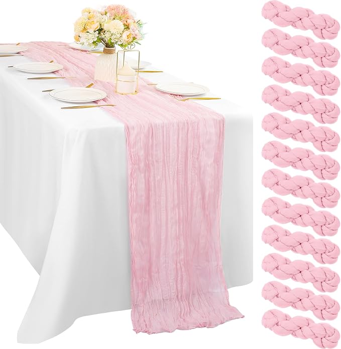 Light Pink 12 Pcs Cheesecloth Table Runner 10FT Runner by Sunnyline