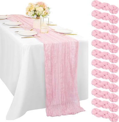 Light Pink 12 Pcs Cheesecloth Table Runner 10FT Runner by Sunnyline