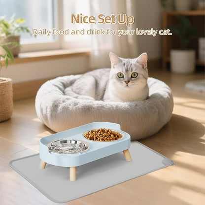 Elevated Cat Bowl with Food Mat, Raised Cat Food and Water Bowl Set - Image 7