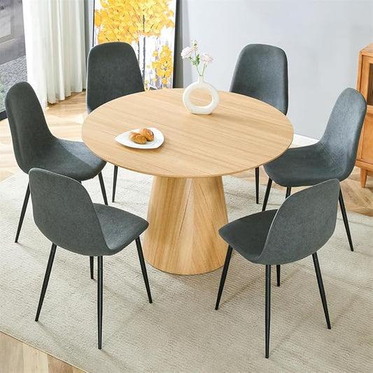 Round Dining Table Set for 6, 47'' Wood Dining Table with Chairs, Easy Assembly, for Kitchen