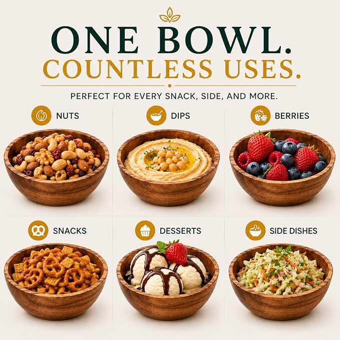 Acacia Wood Bowl Set of 4, 4.75-Inch Medium Serving Bowls, 150 Cubic cm Volume - Image 3