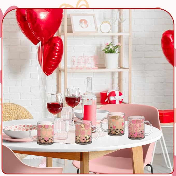Tioncy 4 Pcs Valentines Heart Coffee Mugs 12 oz Heart Glass Cups - Image 4
