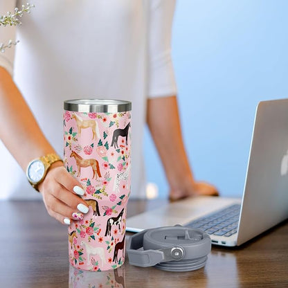 30 oz Pink Tumbler with Handle and Flip Straw, Vacuum Insulated Water Bottle - Image 5
