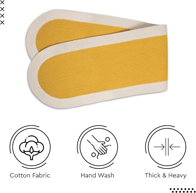 Encasa XO Dining Table Runner, Handmade Ribbed Cotton 12"x54" Yellow & Off White - Image 5
