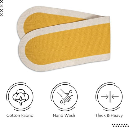 Encasa XO Dining Table Runner, Handmade Ribbed Cotton 12"x54" Yellow & Off White - Image 5
