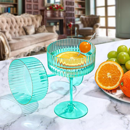 XUWAIDSGN 12 Pcs Champagne Martini Glasses 9 Oz with Gilded Removable Gold Rim Coupe Glasses Pink Martini Glasses Plastic Mimosa Vintage Coupe Glasses Set For Wedding Anniversary (12, Teal)