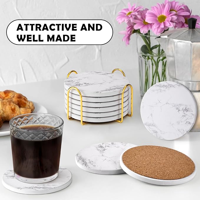 Absorbent Ceramic Coasters Set of 6, Modern Marble Style Drink Coasters | 4 - Image 2