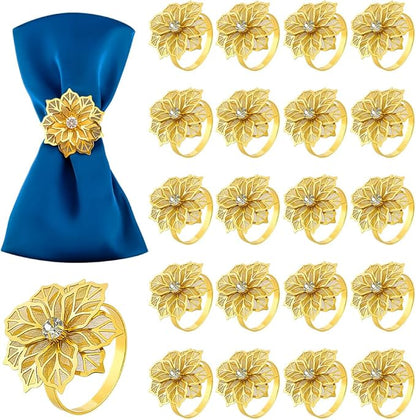 60Pcs Flower Napkin Ring, Hollow Out Floral Napkin Holder Table Ring Buckle Dining Table Setting for Party Wedding Banquet Christmas Family Gatherings Gather Prom Table Decoration (Gold)
