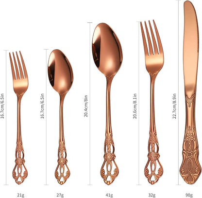 Royal Flatware Set for 4 Copper/Rose Gold Silverware Stainless Steel Cutlery 20 - Image 5