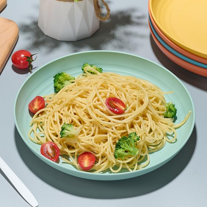 Luckore 10 Inch Wheat Straw Plates Deep Dinner Plates Set of 8 Unbreakable | - Image 7