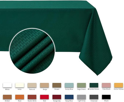 maxmill Christmas Tablecloth Stain Resistant Waterproof Wrinkle Resistant Spillproof Washable Weaved Texture Table Cloth for Dining Room, Holiday Dinner, Rectangle 60 x 140 Inch, Hunter Green