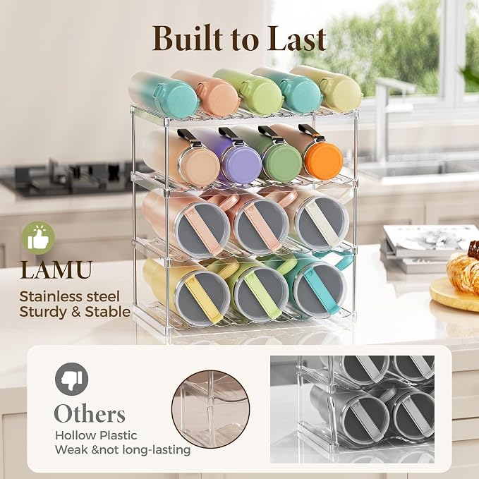 LAMU Stackable Water Bottle Organizer Holder Tumbler Cup Storage Rack | 4 Tier - Image 6