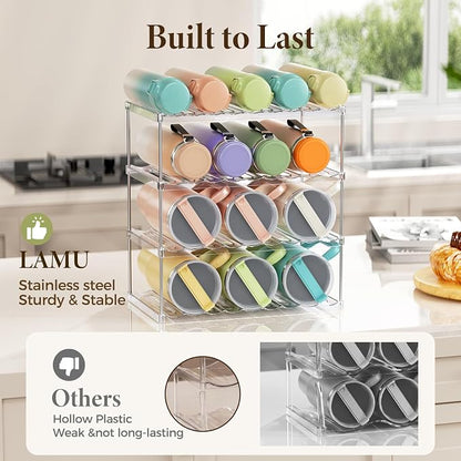 LAMU Stackable Water Bottle Organizer Holder Tumbler Cup Storage Rack | 4 Tier - Image 6