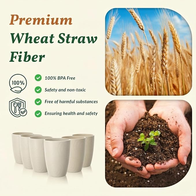 Homienly Unbreakable Drinking Glasses 16oz Wheat Straw Cups–6-Pack Reusable - Image 3