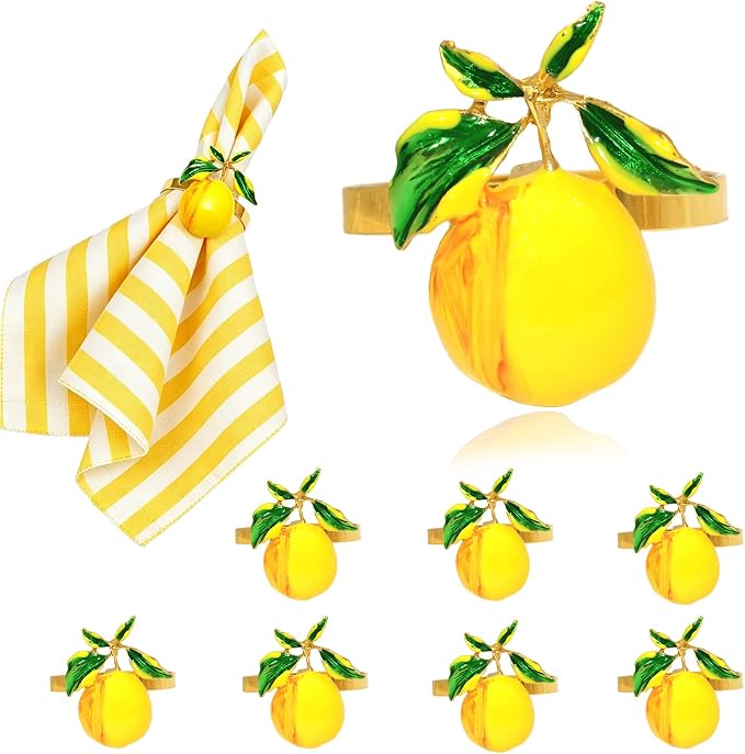 Lemon Napkin Rings Set of 8 for Summer Party Beach Wedding Decor | Shiny Gold by DavifinaNapkinRings