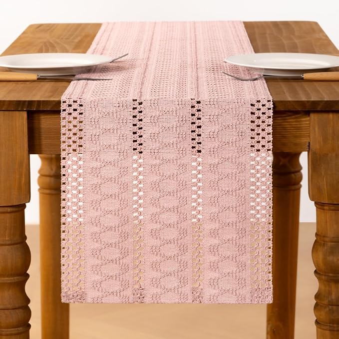Pink Boho Table Runner Farmhouse Macrame Woven Table Runner 12x72 Inch | Small - Image 3