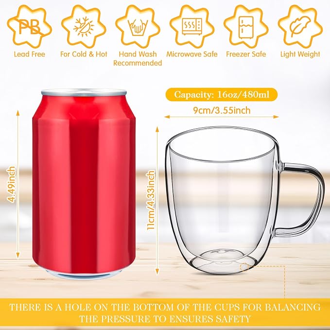Patelai 8 Pcs 16oz Clear Glass Coffee Mugs Double Walled Coffee Cups Glasses - Image 2