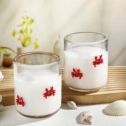 Icon Juice Glasses, 14oz Stemless Wine Drinking Juice Glass Cup for Valentine Party Supplies Gift(2 Pcs,Crab)
