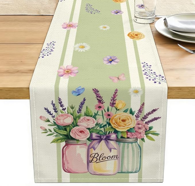 Vase Bloom Tulip Lavender Summer Table Runner, Home Dining Party Decor | Linen by Unknown