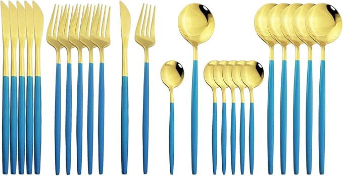 JASHII Flatware Serving Set 24 Piece, Stainless Steel Silverware Set, Modern by JASHII