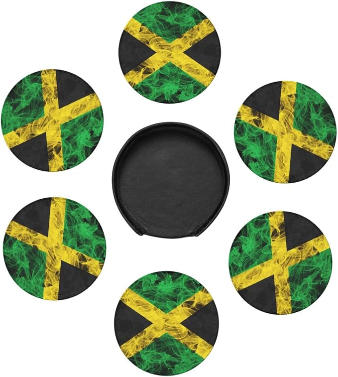 6 Pack Jamaica Flag Leather Coaster - Image 3
