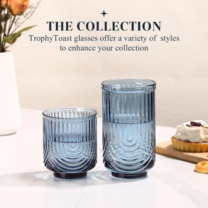 Blue Vintage Drinking Glasses Set of 6-15oz Hand-Blown Highball Ribbed Glassware - Image 6