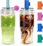 ANOTION Glass Cups With Lids And Straws, Leakproof Tumbler 24oz Mason Jar Cups by ANOTION