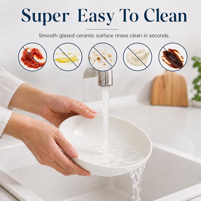 7.1" White Pasta Bowl, 26 oz Ceramic Pasta Bowls Set of 4, Wide & Deep | Large - Image 5