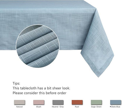 maxmill Lux Faux Linen Table Cloth with Slubby Texture Wrinkle Resistant Anti-Shrink Soft Tablecloth for Kitchen Dining Tabletop for Buffet Banquet Parties Rectangle 60 x 140 Inch Slate Blue