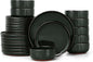E-far Stoneware Dinnerware Sets for 8, 24 Pieces Reactive Glaze Plates and Bowls Sets, Elegant Dishes with Rustic Terracotta Clay Base, Dishwasher & Microwave Safe, Scratch Resistant, Blackish Green
