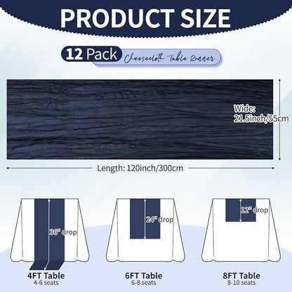 12 Pack Navy Blue Cheesecloth Table Runner 10Ft, Gauze Table Runners 21.5 x 120 - Image 2