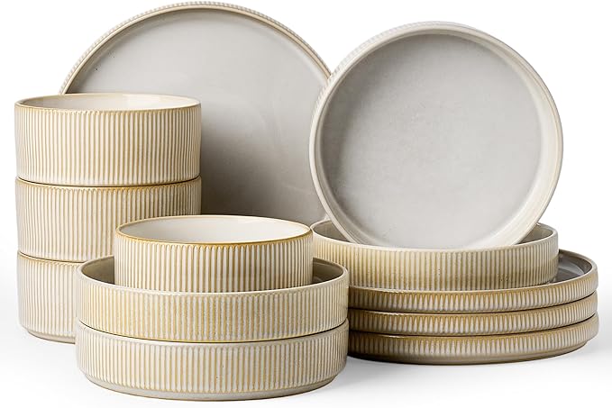 Famiware Star Stoneware Dinnerware Set, Cappuccino White | Dinner Plates by Famiware