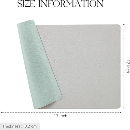 MOSAYT Vinyl Placemats Set of 6, Heat Resistant Place Mats 100% Waterproof Washable & Wipeable Faux Leather Reversible Table Mats for Kitchen Dining Party Outdoor, 12" x 17", Light Grey/Aqua