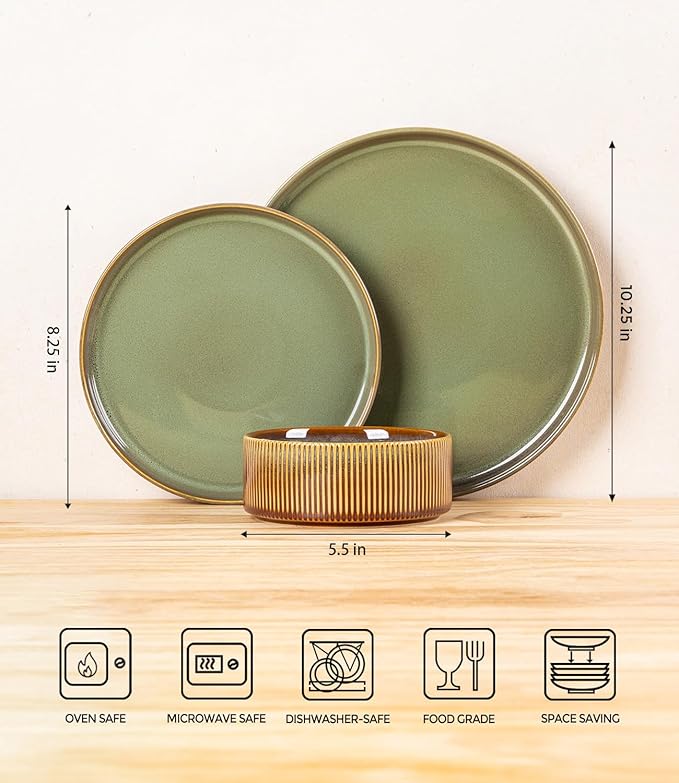 Ceramic Dinnerware Set for 6, 18-Piece Plates and Bowls Set | Lightweight - Image 8