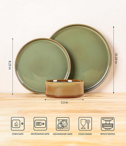 Ceramic Dinnerware Set for 6, 18-Piece Plates and Bowls Set | Lightweight - Image 8