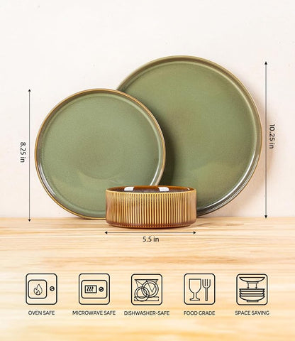 Ceramic Dinnerware Set for 8, 24-Piece Plates and Bowls Set | Lightweight - Image 2