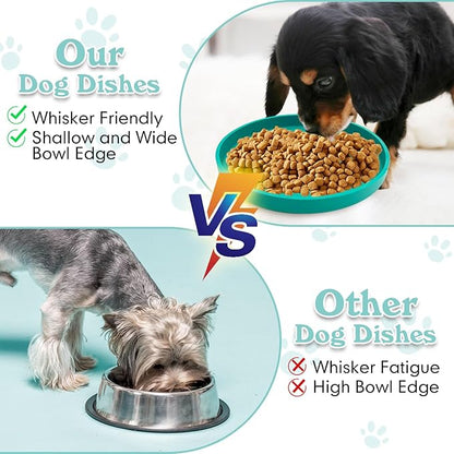 Silicone Dog Bowl Shallow Cat Food Bowls 7" Wide Puppy Plates Whisker Fatigue Pet Feeding Dishes Set of 3 for Dry and Wet Food Indoor (Blue + Pink + Green)