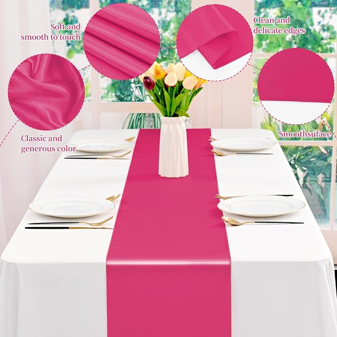 12 Pack Hot Pink Satin Table Runner 12 x 108 Inch Long Premium Table Runners - Image 3
