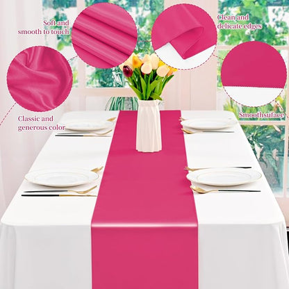 12 Pack Hot Pink Satin Table Runner 12 x 108 Inch Long Premium Table Runners - Image 3