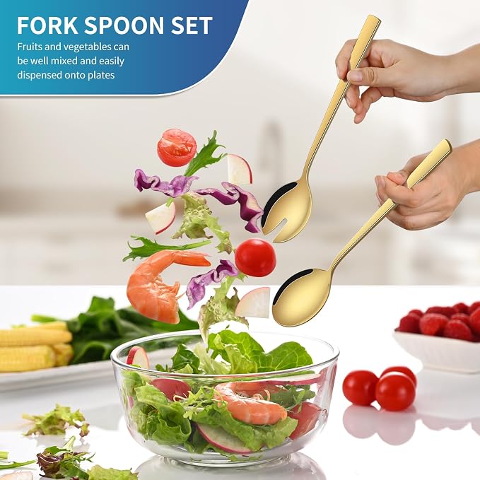Gold Salad Serving Utensils Set of 2, 9.4 Inch Stainless Steel Salad Tossing - Image 5