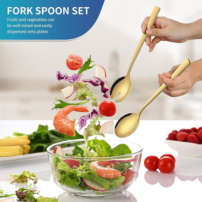 Gold Salad Serving Utensils Set of 2, 9.4 Inch Stainless Steel Salad Tossing - Image 5