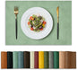 Artoid Mode Sage Faux Leather Placemats Set of 4, 12x18 Inch Waterproof Wipeable Heat Resistant Vinyl Place Mats, Reversible Table Mats for Spring Kitchen Dining Decor