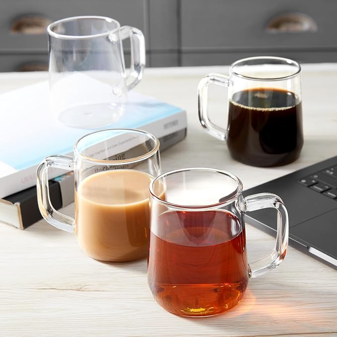 Glass Coffee Mugs, 14 oz Glass Coffee Cups Set of 4, Hot/Cold Beverages - Image 6