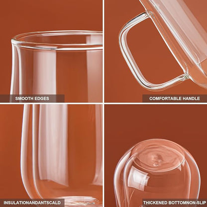 Double Walled Glass Coffee Mugs 12 OZ, Borosilicate Glass Coffee Cups Set of 2 - Image 5