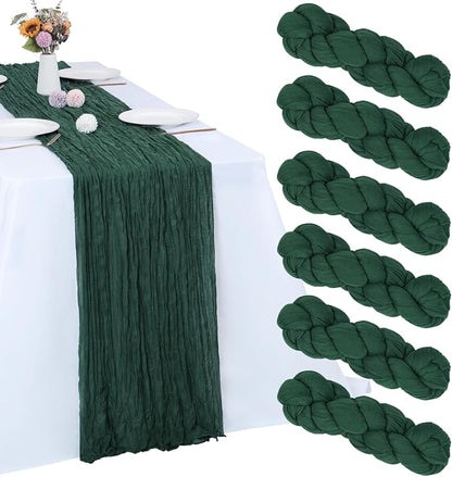 6 Pack Emerald Green Cheesecloth Table Runner 35 x 120 Inch | Boho Gauze Fabric by RestfulGlow