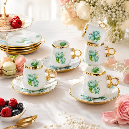 Porcelain Tea Cups and Saucers Set - Image 5